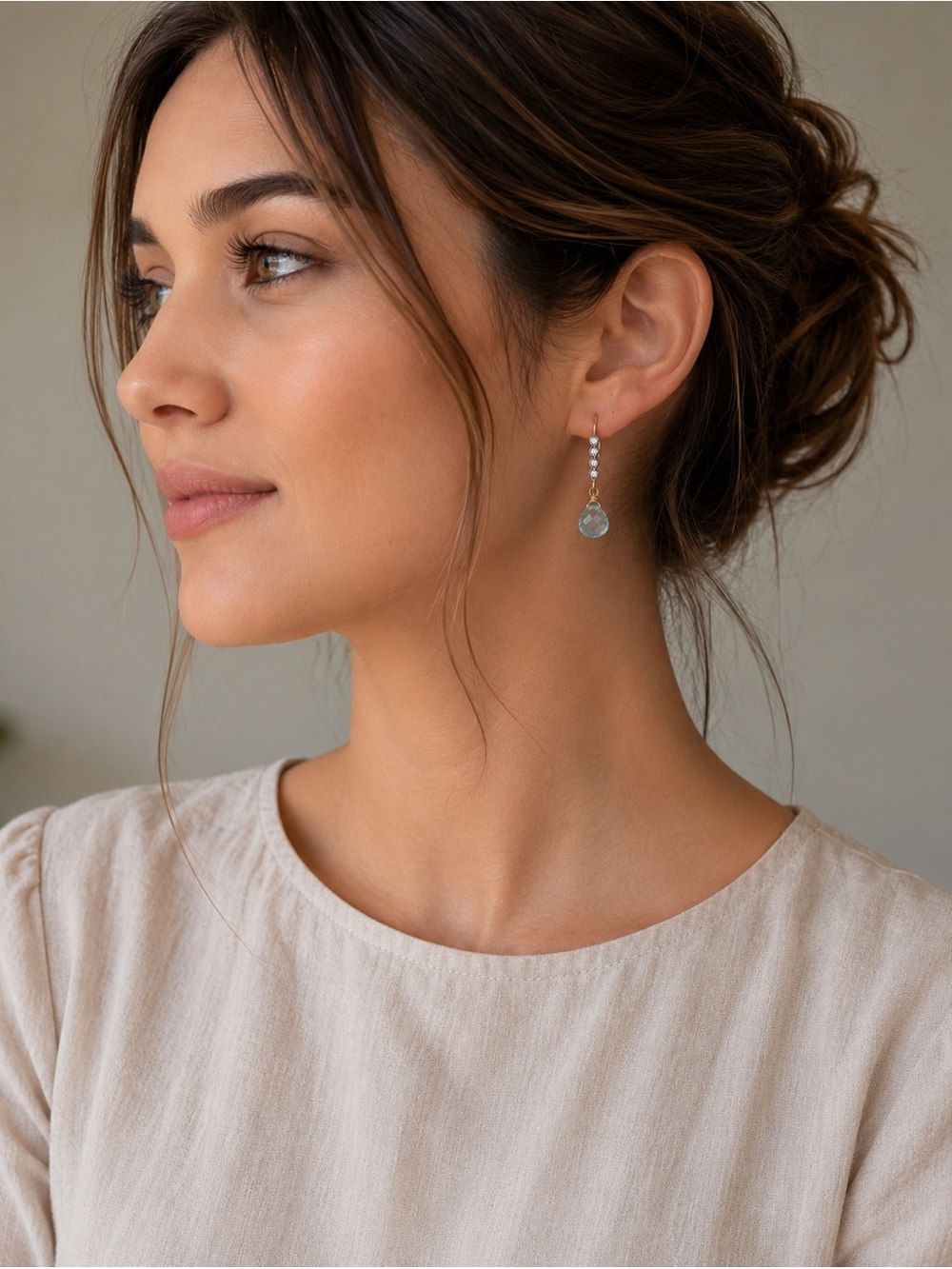 Moss Aquamarine & White Topaz Earrings